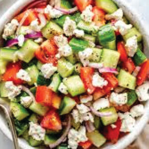 Salades Tomatoes, cucumbers, olives, feta, parsley, balsamic dressing - Pot 100g